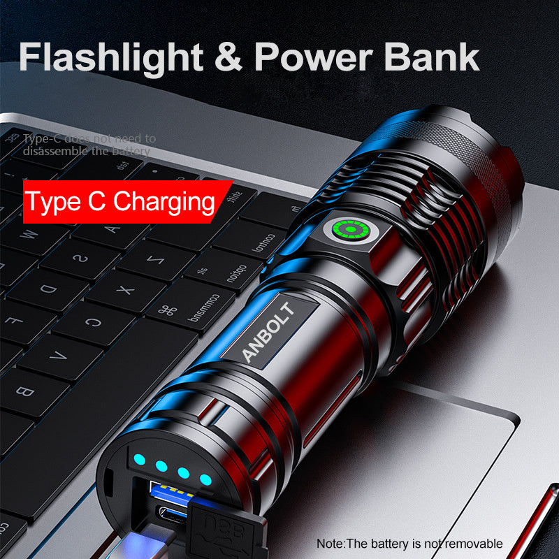 Super Bright LED Flashlight 90000 Lumens USB C Rechargeable Waterproof Flashlight Zoomable Flashlight 3 Light Modes Long Distance Flashlight