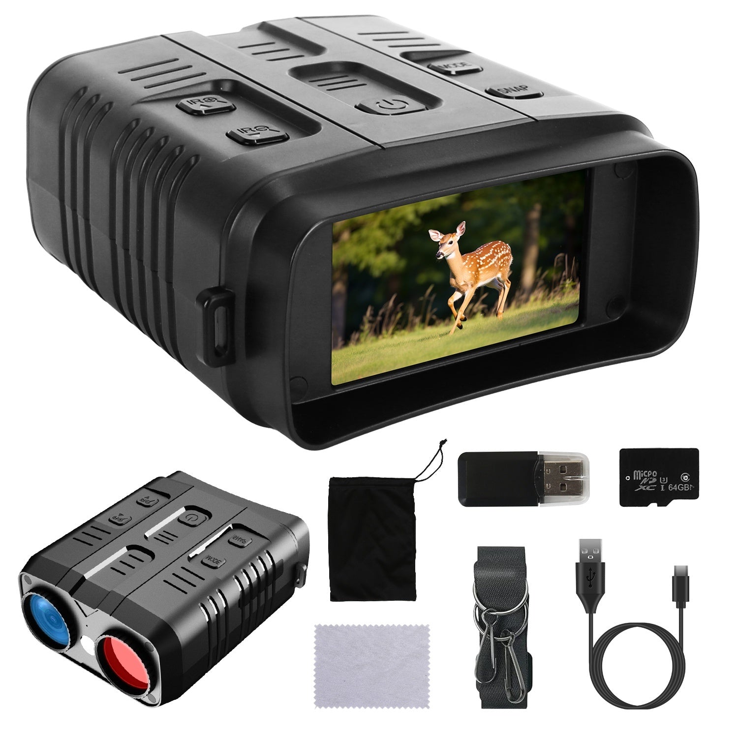 1Pc Night Vision Goggles 4K Full-Color Binoculars 10X Zoom With 2624ft Viewing Range 3in Screen 64G MMC Card WIFI APP Control Save Photo And Video For Camping Hunting & Security