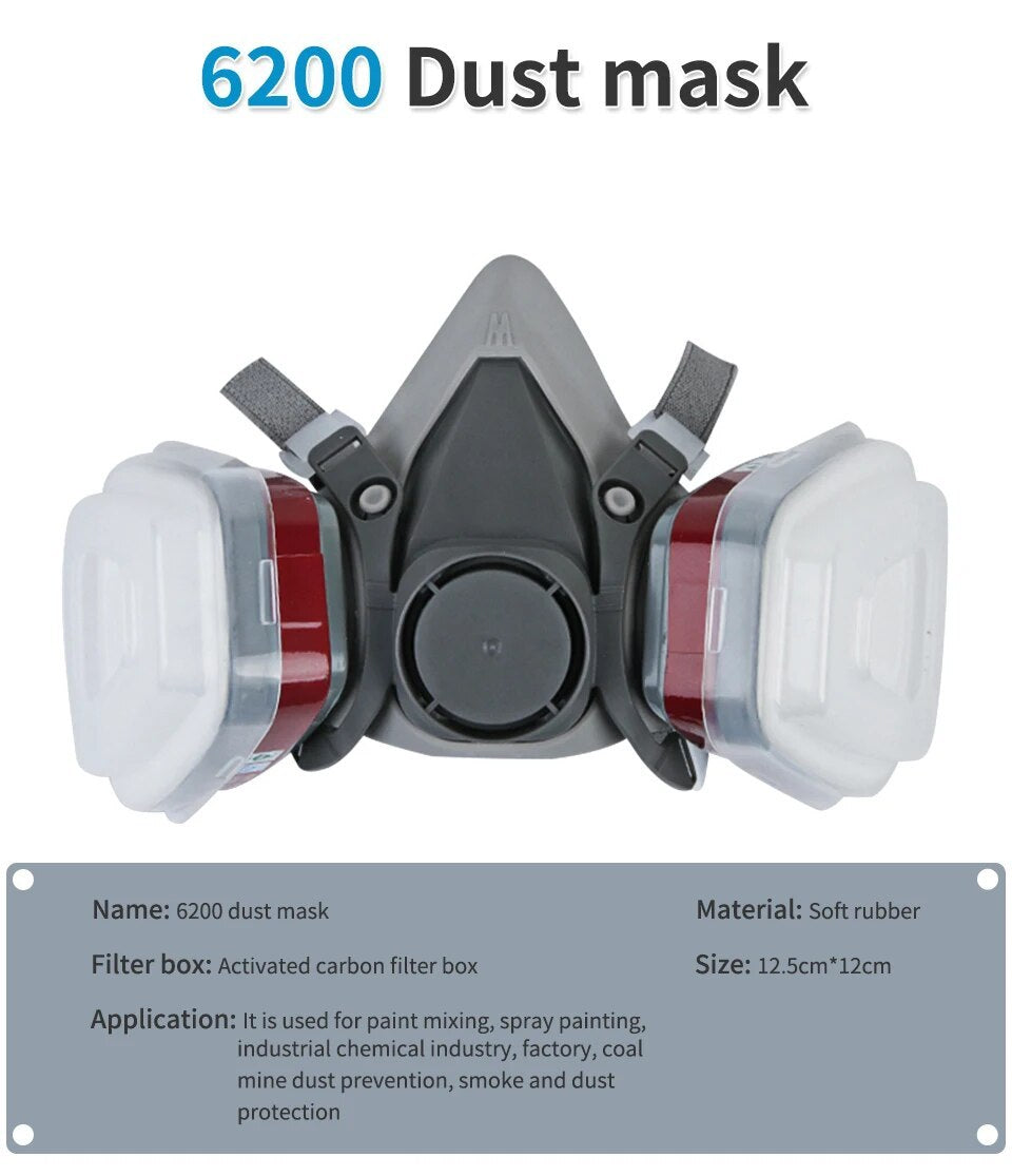 Original 6200 Reusable Respirator Half Face Cover Gas Mask With Fog-proof Glasses For Painting Spray Polishing Work Safety Smoke