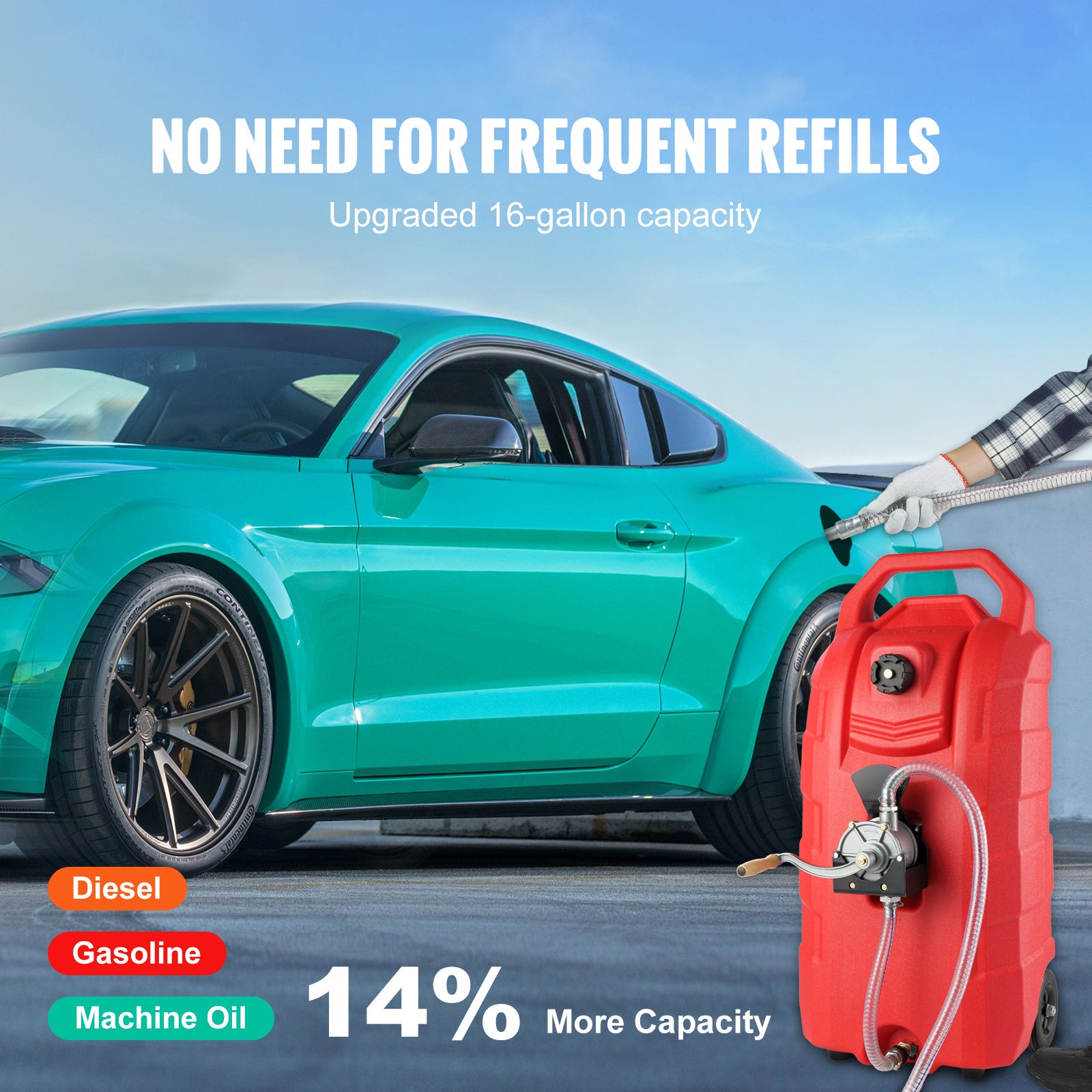 VEVOR 16 Gallon Fuel Caddy, Portable Gas Storage Tank Container With Hand  Rubber Wheels, Fuel Transfer Storage Tank For Gasoline Machine Oil Car Mowers Tractor Boat Motorcycle