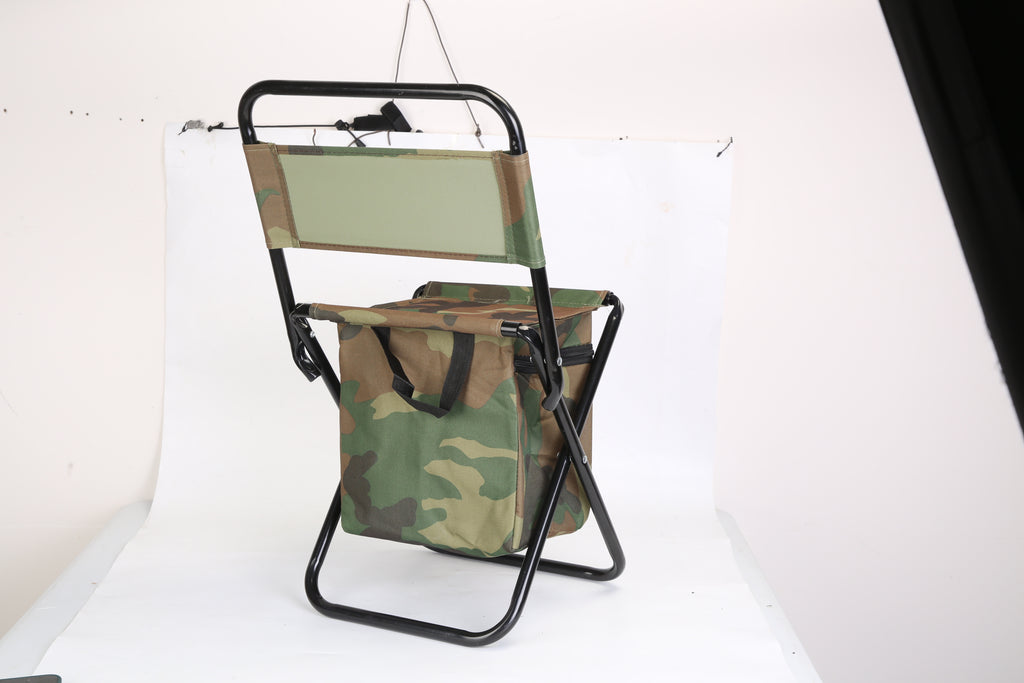 Foldable Fishing Chair With Backrest Built-In Cooler Bag Portable Handle Outdoor Lightweight Fishing Stool For Camping Hiking Hunting