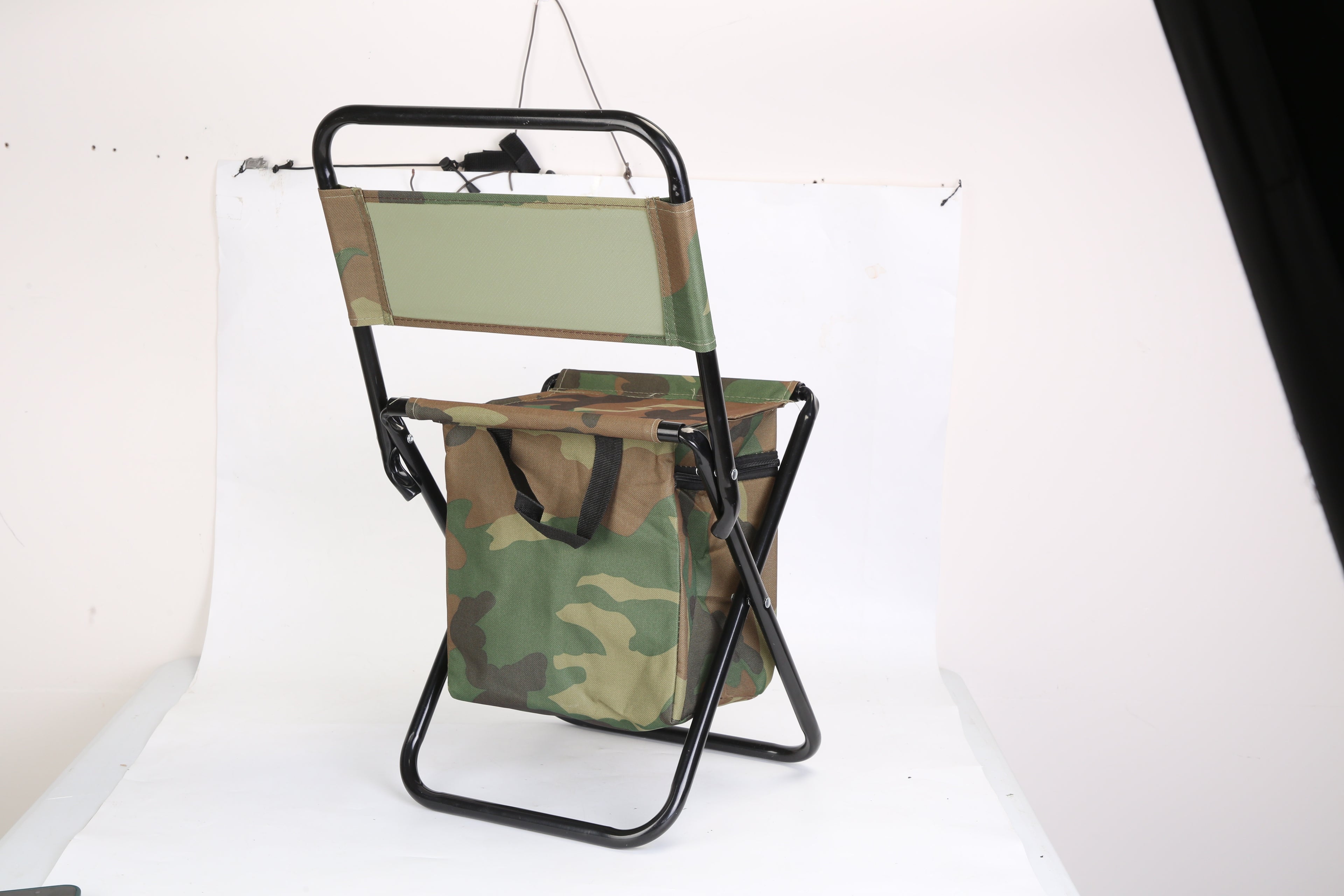 Foldable Fishing Chair With Backrest Built-In Cooler Bag Portable Handle Outdoor Lightweight Fishing Stool For Camping Hiking Hunting