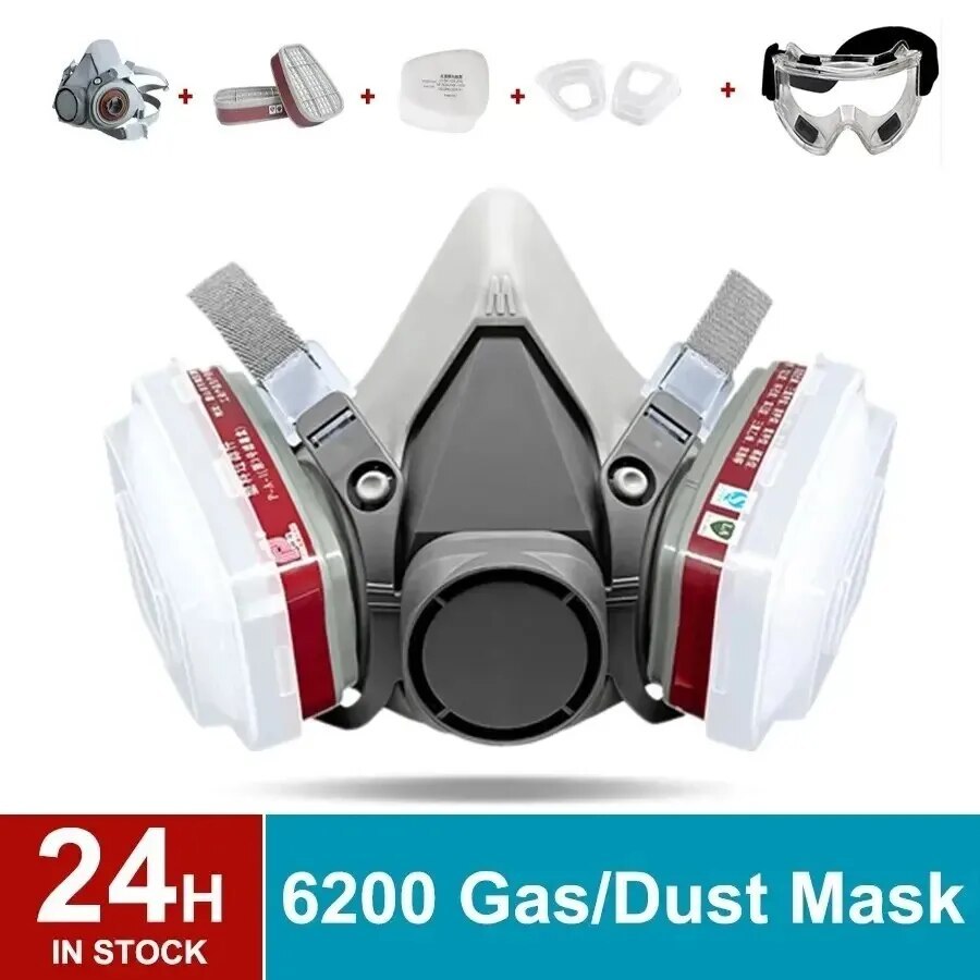 Original 6200 Reusable Respirator Half Face Cover Gas Mask With Fog-proof Glasses For Painting Spray Polishing Work Safety Smoke
