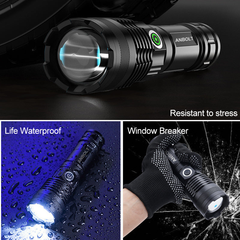 Super Bright LED Flashlight 90000 Lumens USB C Rechargeable Waterproof Flashlight Zoomable Flashlight 3 Light Modes Long Distance Flashlight