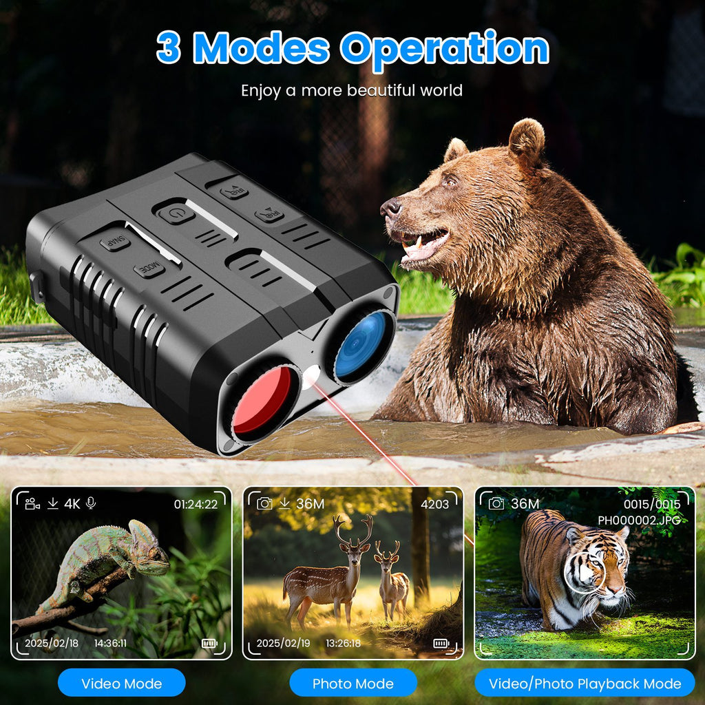 1Pc Night Vision Goggles 4K Full-Color Binoculars 10X Zoom With 2624ft Viewing Range 3in Screen 64G MMC Card WIFI APP Control Save Photo And Video For Camping Hunting & Security