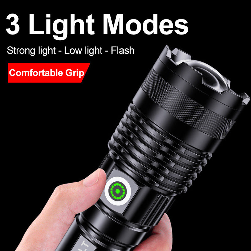 Super Bright LED Flashlight 90000 Lumens USB C Rechargeable Waterproof Flashlight Zoomable Flashlight 3 Light Modes Long Distance Flashlight