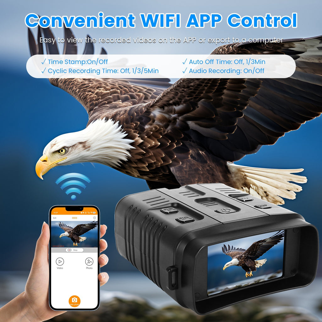 1Pc Night Vision Goggles 4K Full-Color Binoculars 10X Zoom With 2624ft Viewing Range 3in Screen 64G MMC Card WIFI APP Control Save Photo And Video For Camping Hunting & Security