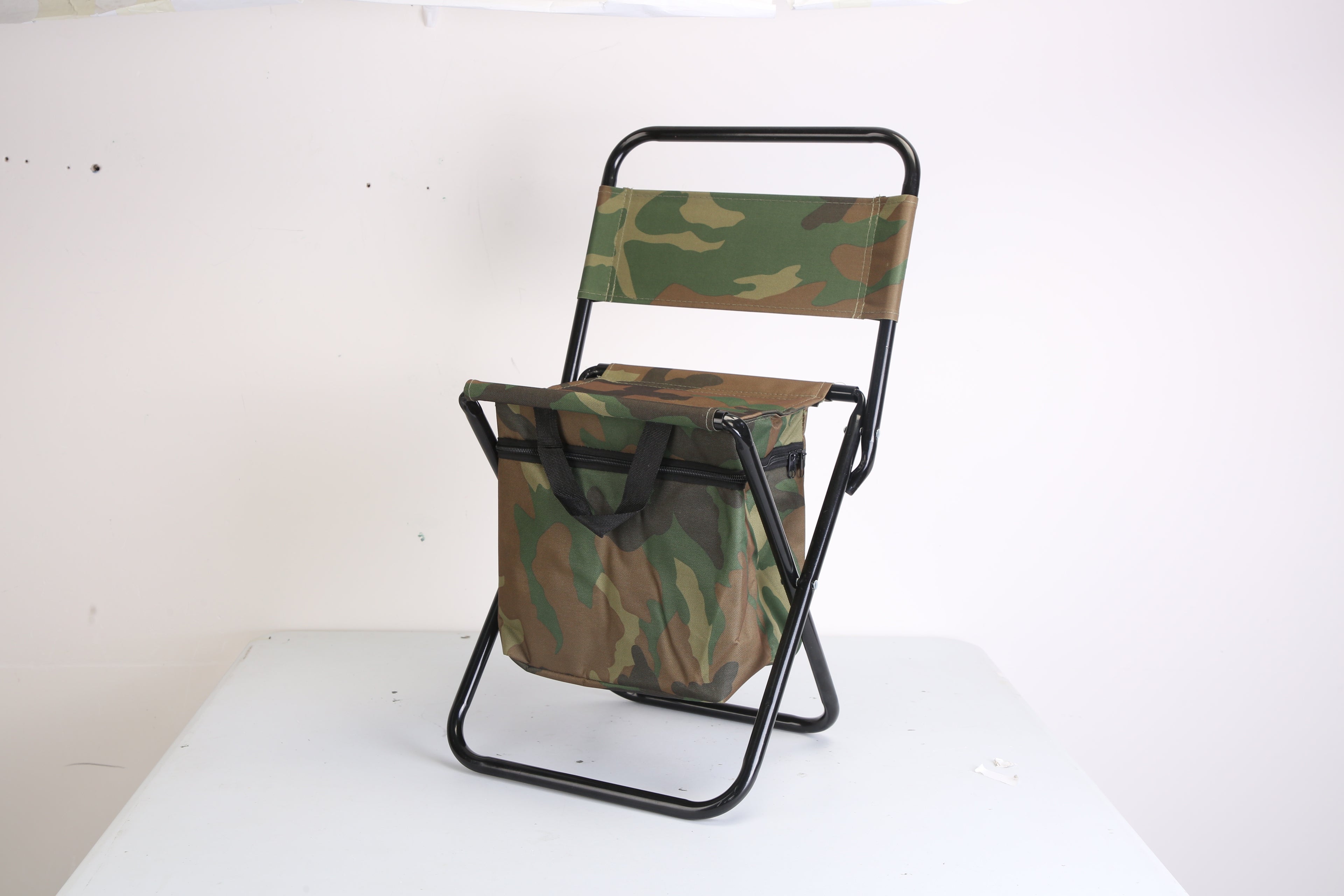 Foldable Fishing Chair With Backrest Built-In Cooler Bag Portable Handle Outdoor Lightweight Fishing Stool For Camping Hiking Hunting