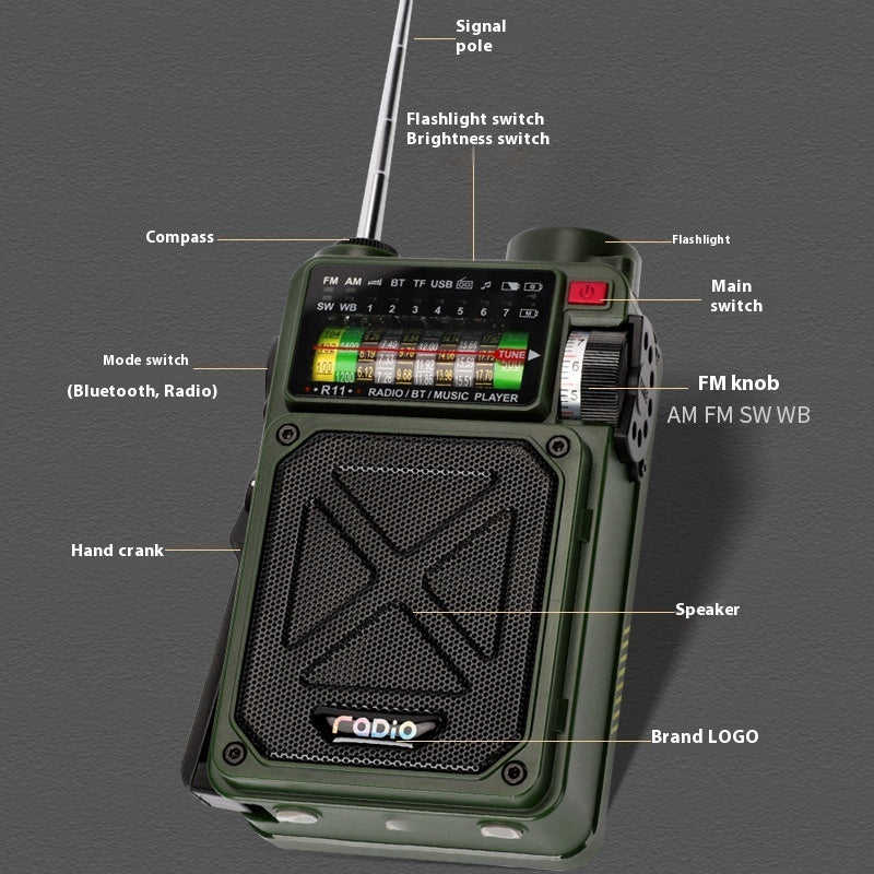 R11 Radio Emergency Hand Power Generation Solar Charging Wireless